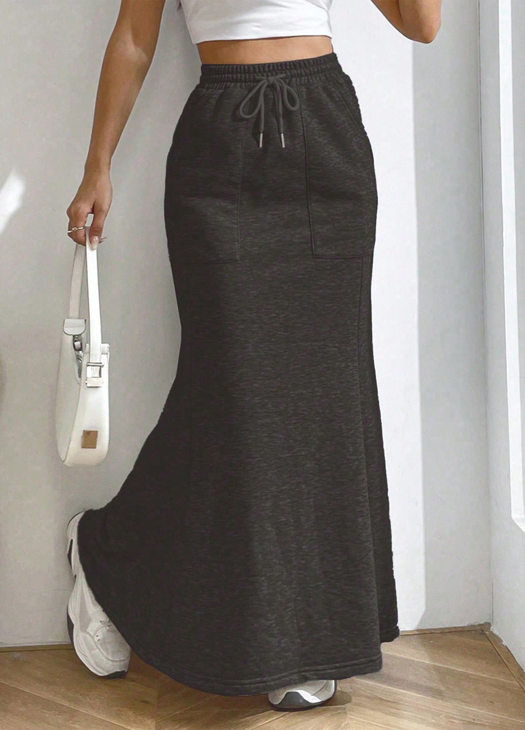 Черная кэжуал меланж юбка SHEIN а-силуэта (трапеция)