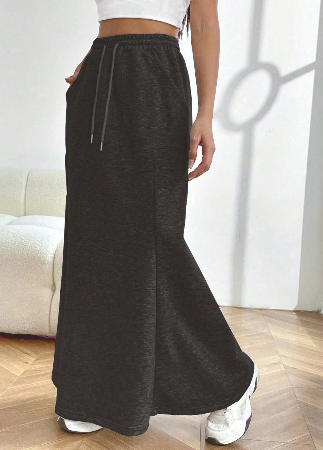 Черная кэжуал меланж юбка SHEIN а-силуэта (трапеция)