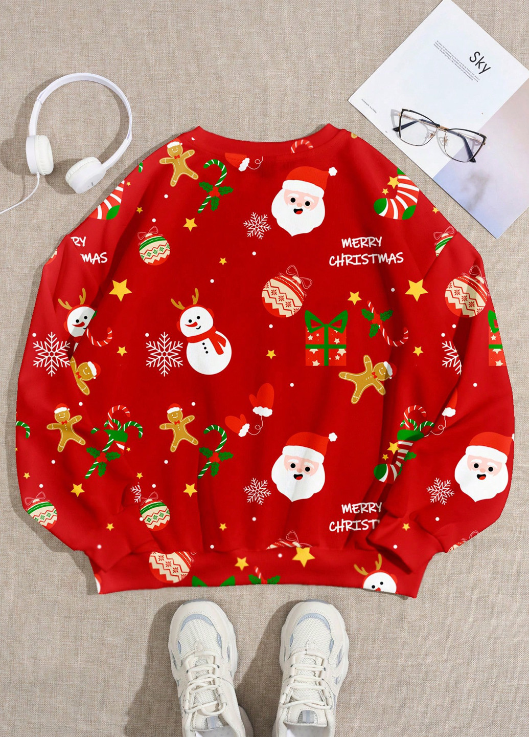 Червоний світшот SHEIN новорічний без декору (334151343)