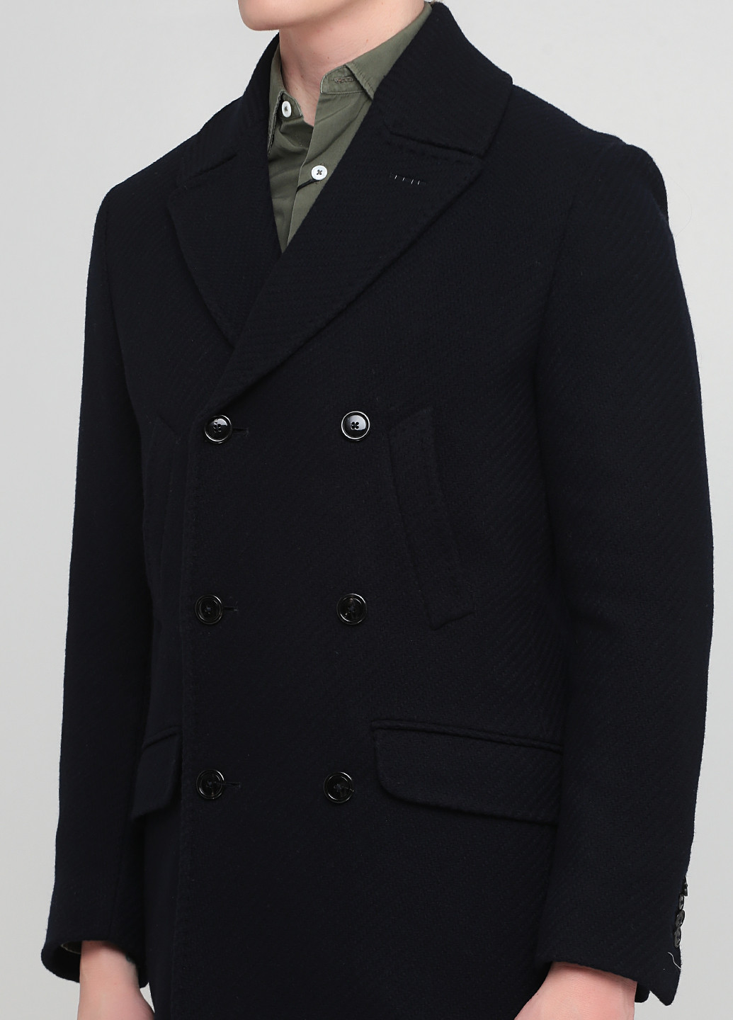 Темно-синее демисезонное Пальто двубортное Massimo Dutti