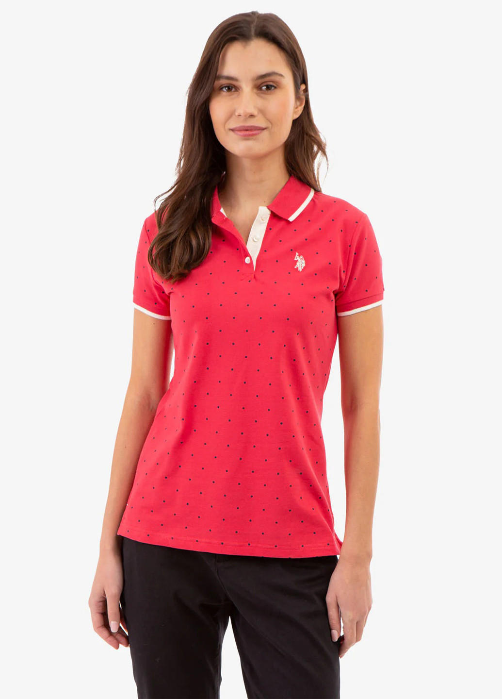 Красная женская футболка-поло U.S. Polo Assn. в горошек