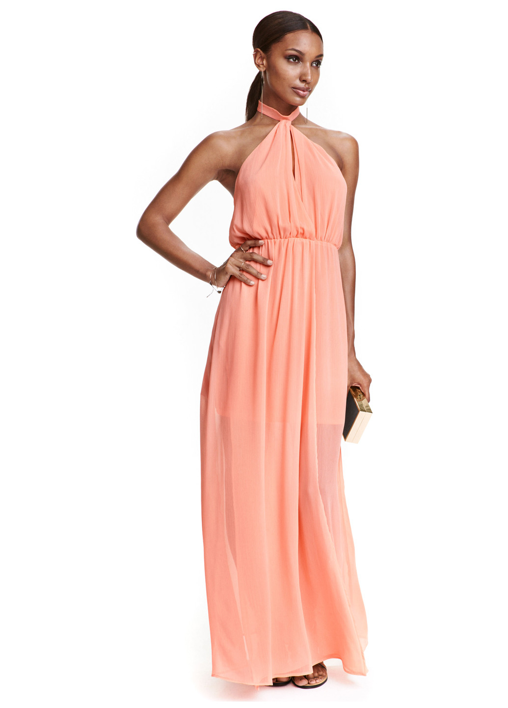 Персиковое вечернее платье а-силуэт H&M однотонное