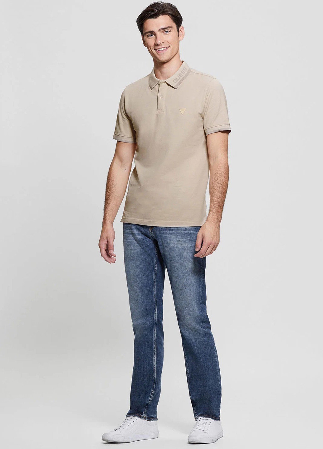 Бежевая футболка-поло для мужчин Guess с логотипом