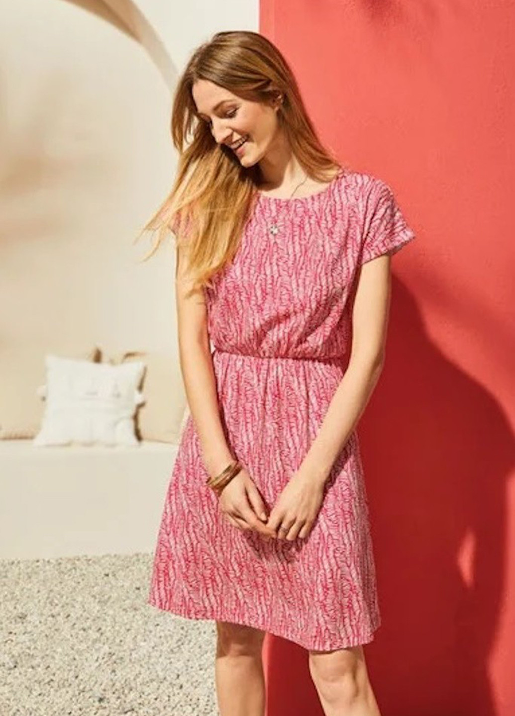 Коралловое кэжуал платье а-силуэт Esmara с абстрактным узором