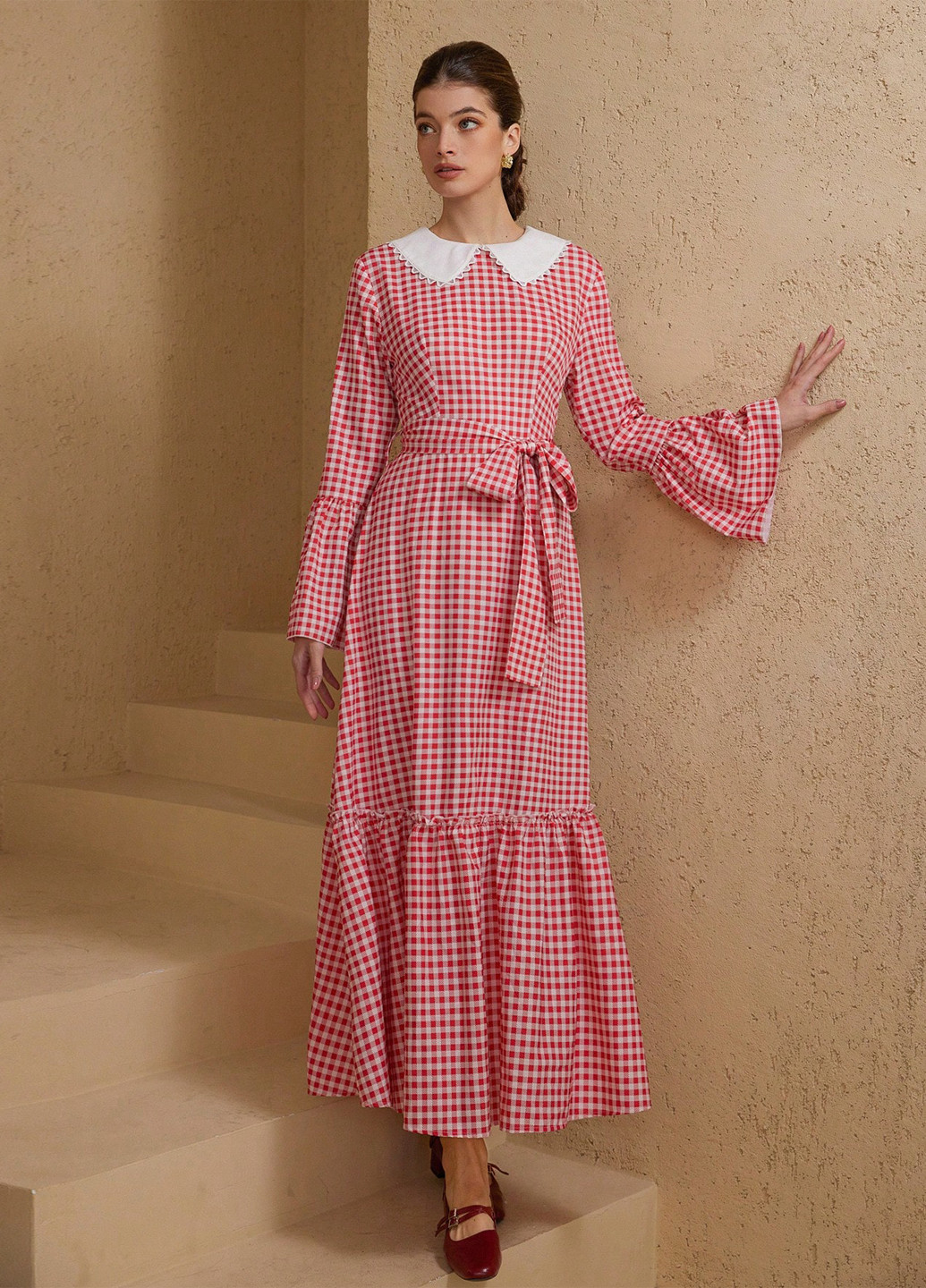 Червона святковий, кежуал сукня кльош SHEIN в клітинку