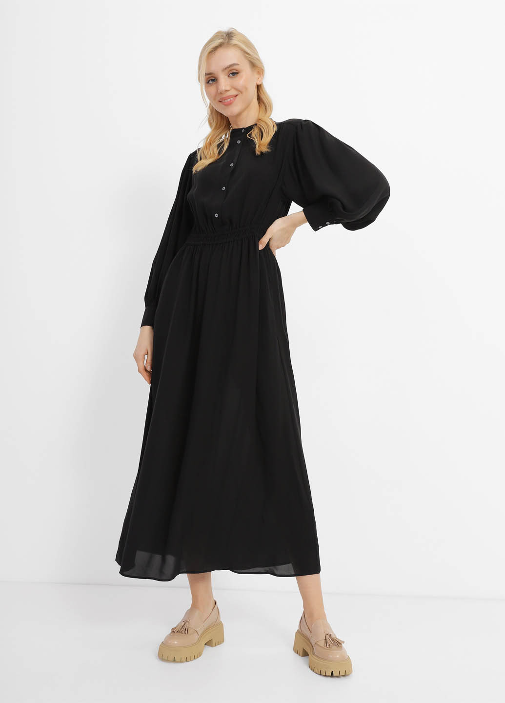 Черное кэжуал платье клеш Marc O'Polo однотонное