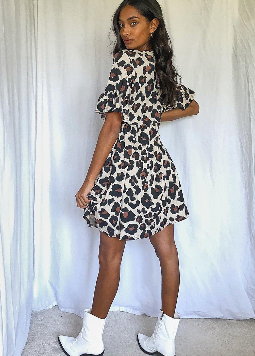 Світло-бежева кежуал сукня кльош Boohoo леопардовий