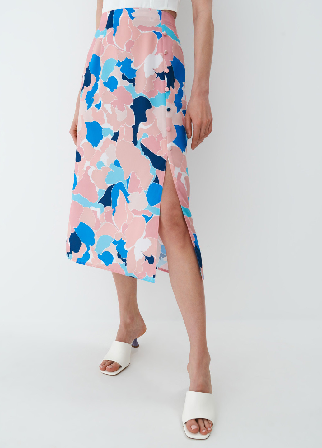 Разноцветная кэжуал с абстрактным узором юбка Mohito а-силуэта (трапеция)