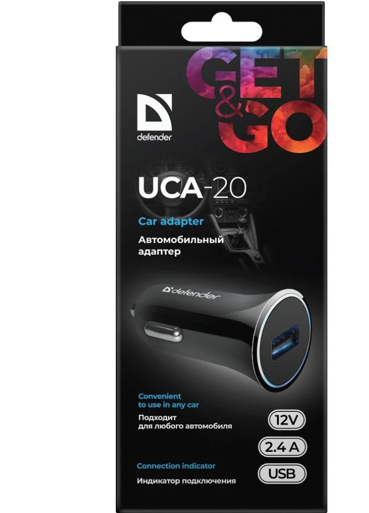 Зарядний пристрій UCA-20 black, 1xUSB, 5V / 2.4A (83593) Defender (216637416)