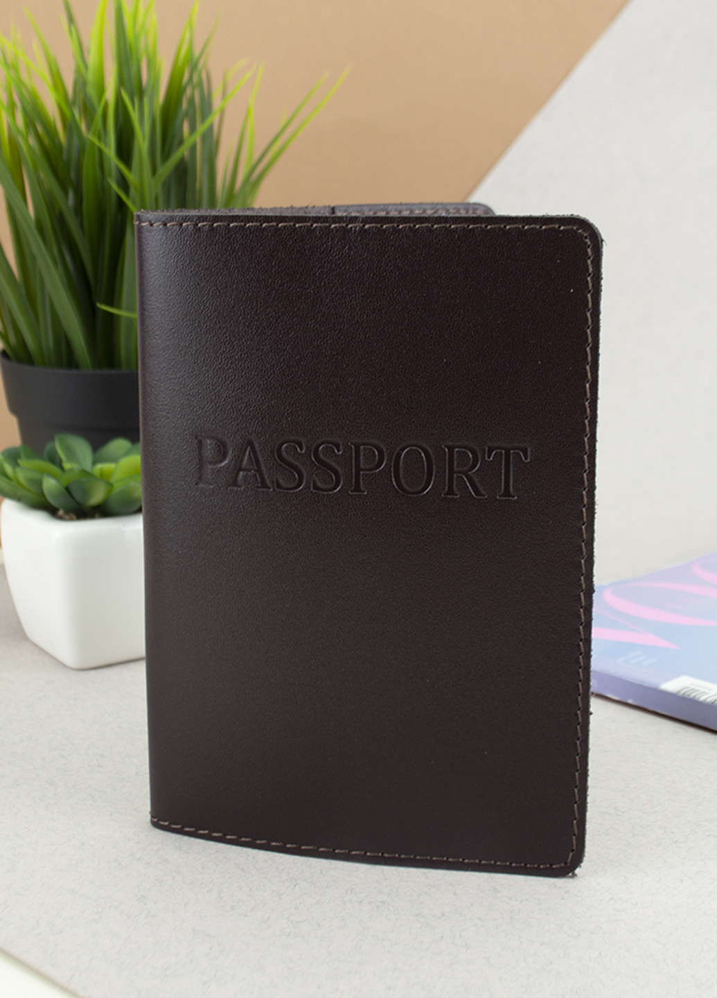 Подарунковий чоловічий набір №62: обкладинка на паспорт + ключниця + портмоне (коричневий матовий) HandyCover (250603788)