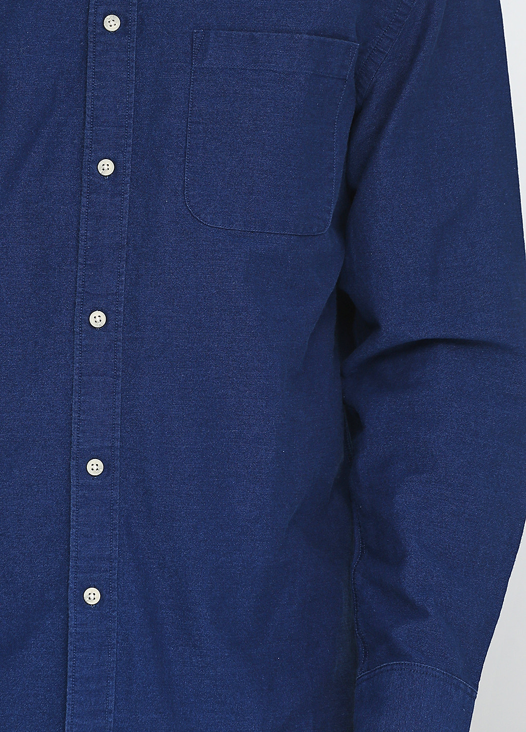 Темно-синяя джинсовая рубашка однотонная H&M с длинным рукавом