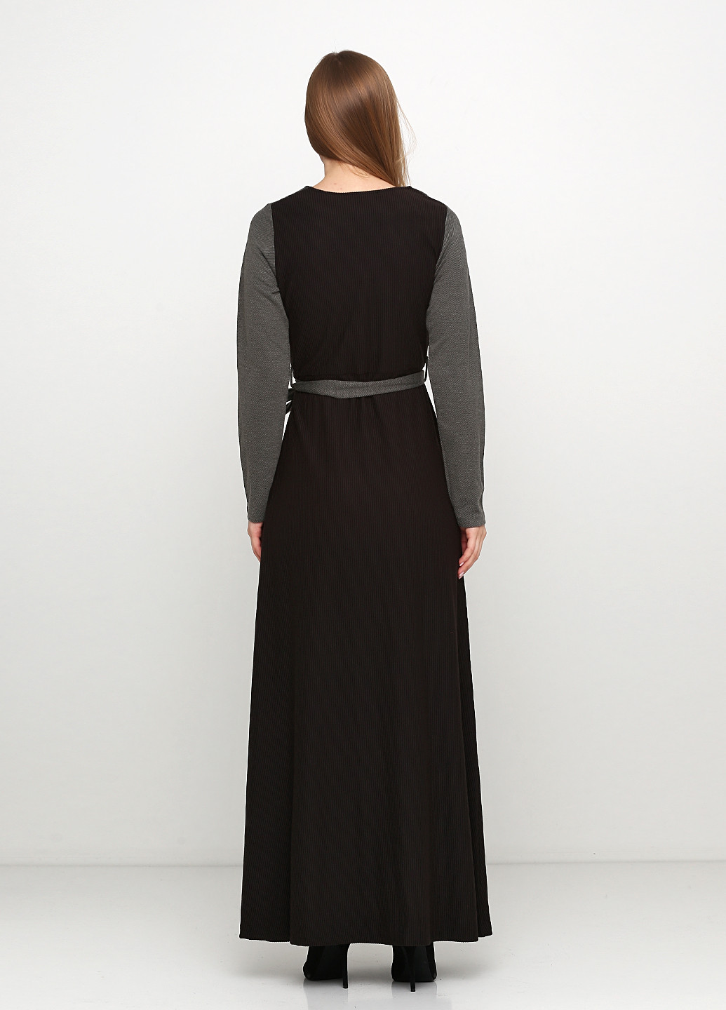 Темно-коричневое кэжуал платье клеш Moda in Italy фактурное