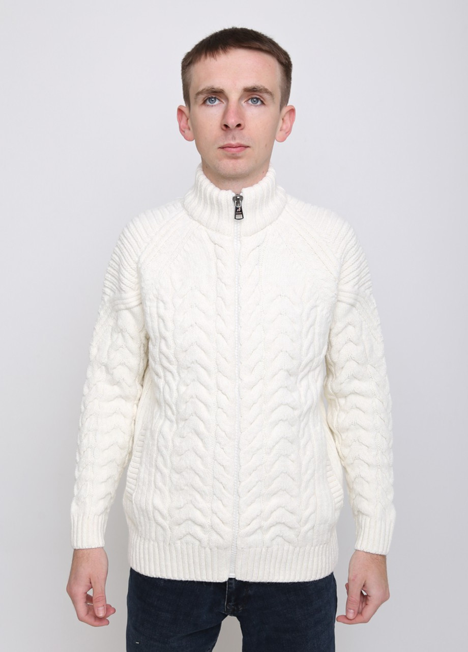 Белый зимний свитер на молнии мужской белый вязаный Pulltonic Прямой