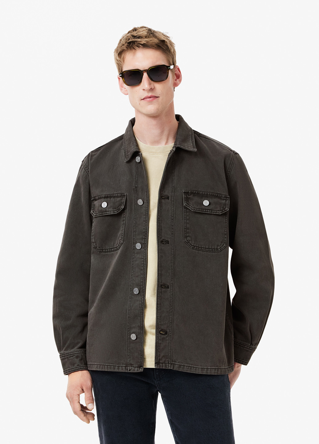 Темно-серая джинсовая, кэжуал рубашка однотонная Lacoste