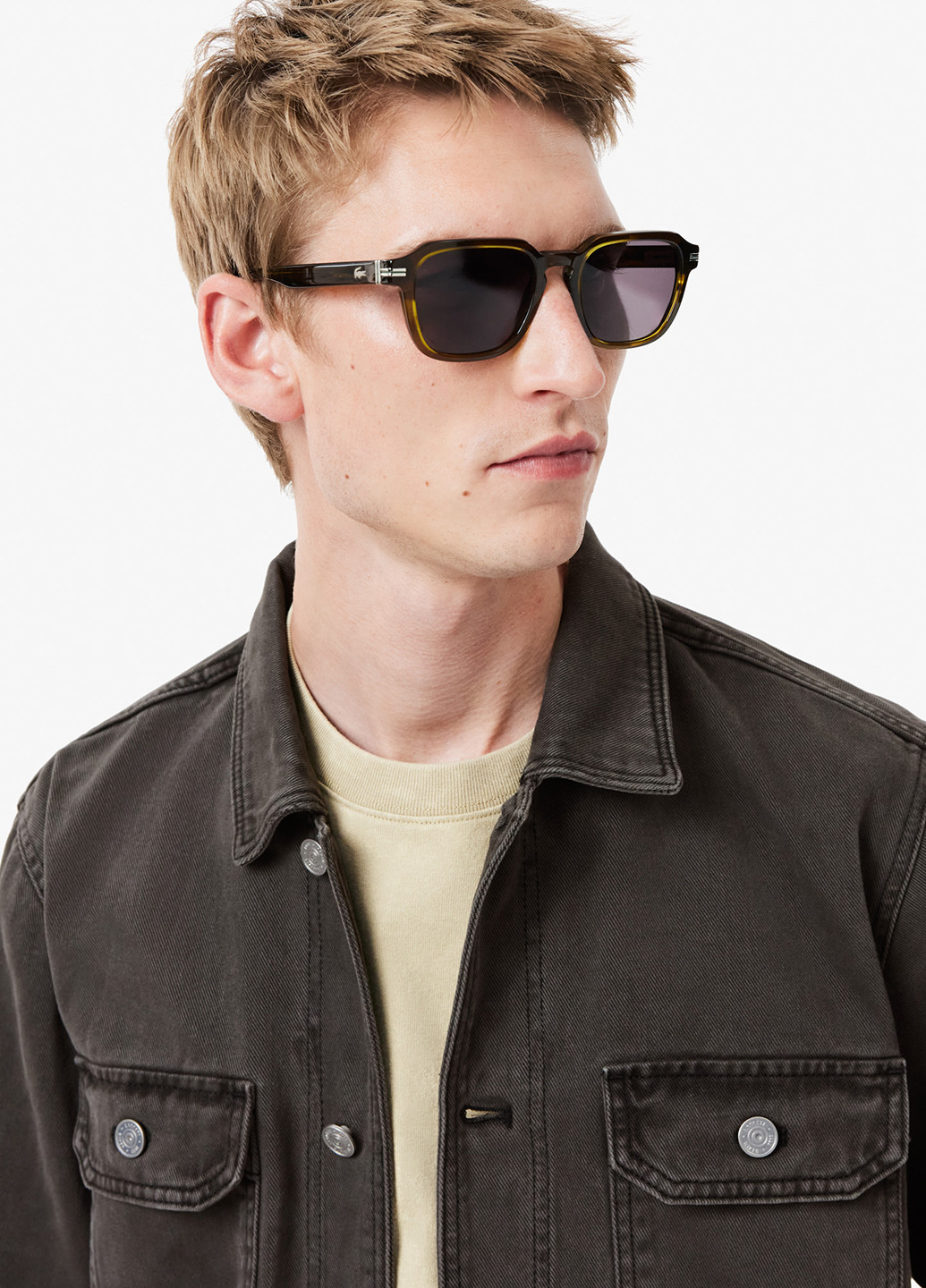 Темно-серая джинсовая, кэжуал рубашка однотонная Lacoste