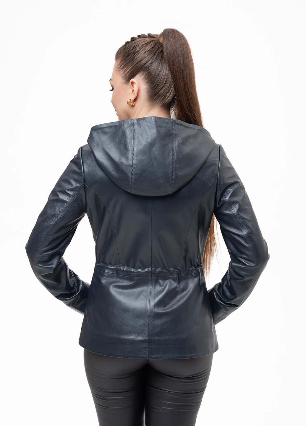 Темно-синя демісезонна жіноча шкіряна куртка весна Fabio Monti