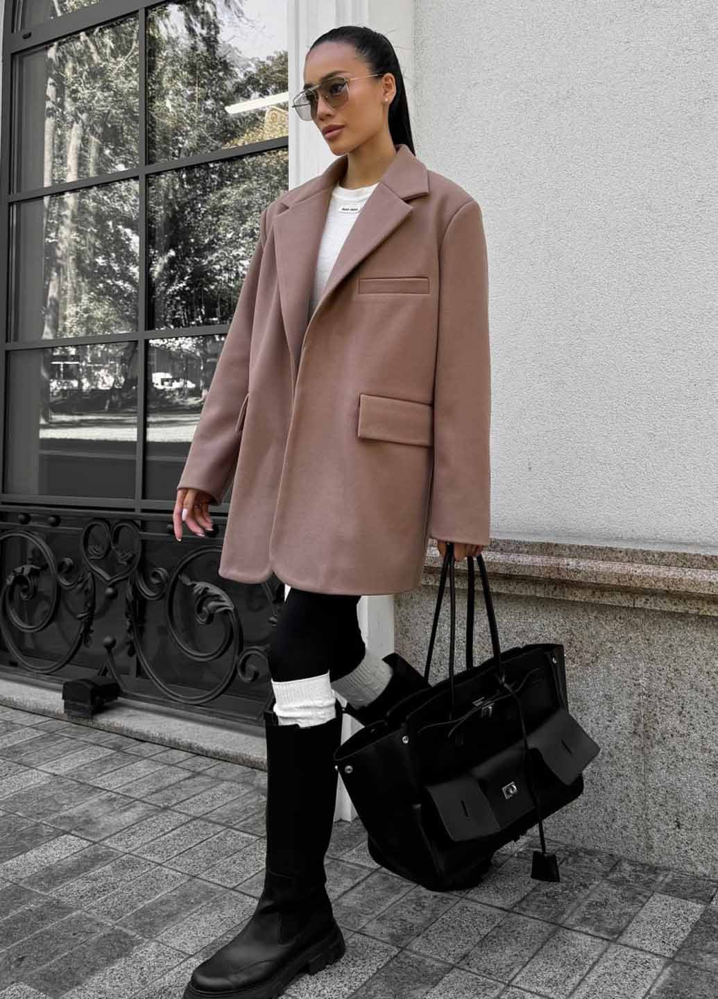 Кавове Кежуал напівпальто оверсайз Fashion однотонне