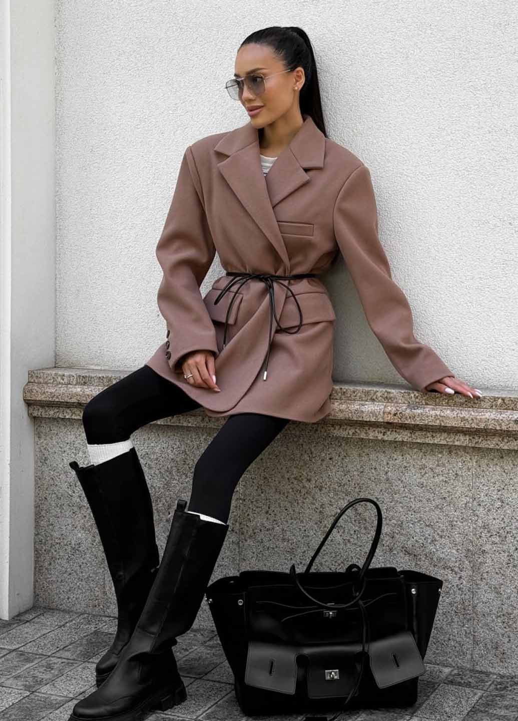 Кавове Кежуал напівпальто оверсайз Fashion однотонне