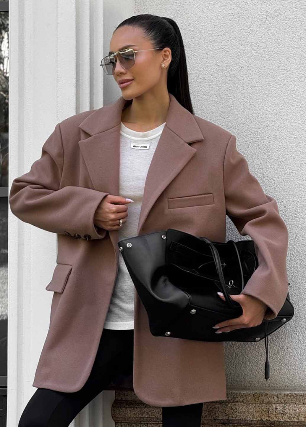 Кавове Кежуал напівпальто оверсайз Fashion однотонне