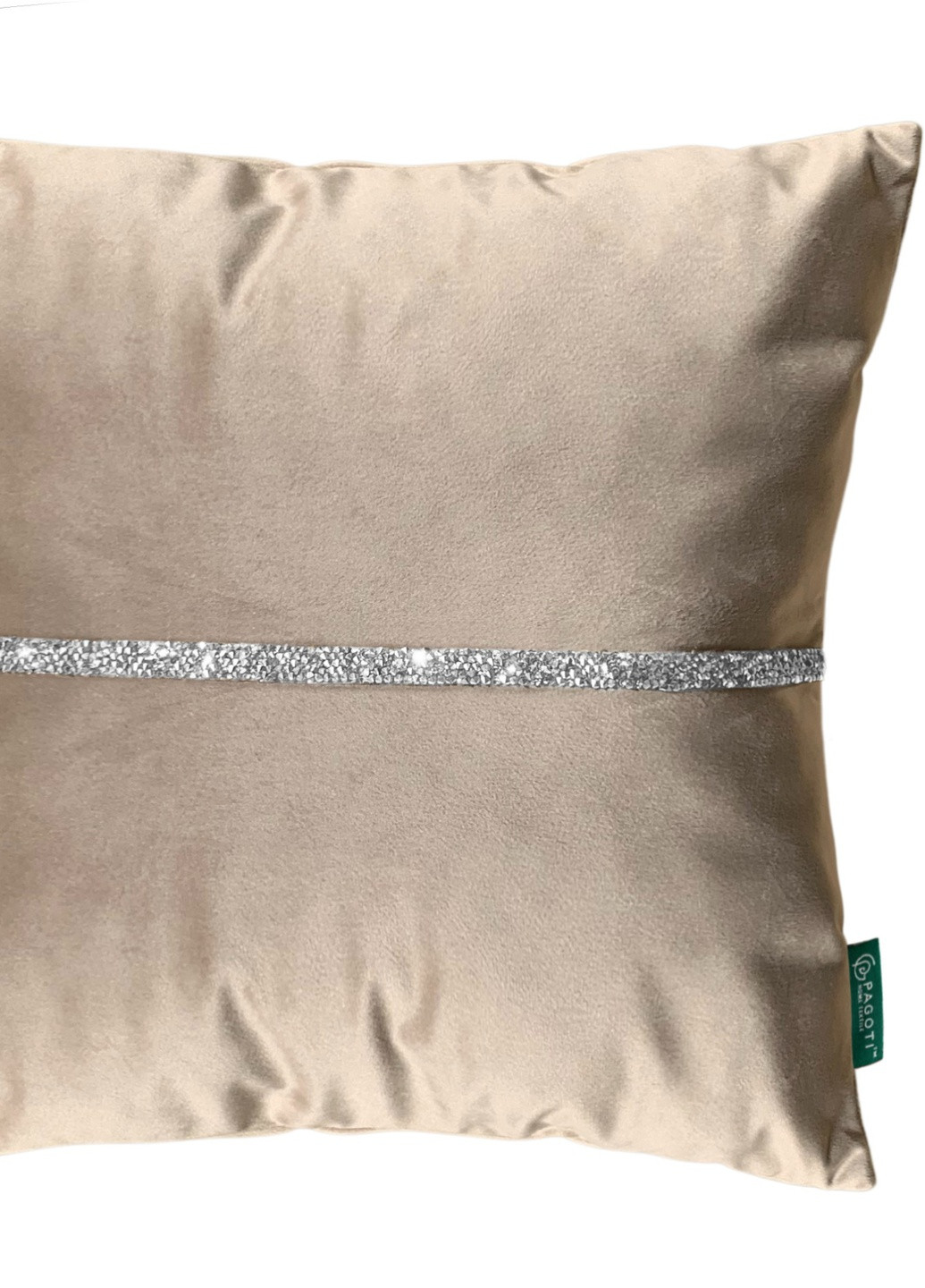 Подушка декоративна зі сріблястими стразами Diamond бежева 40х40 см PAGOTI (256519256)