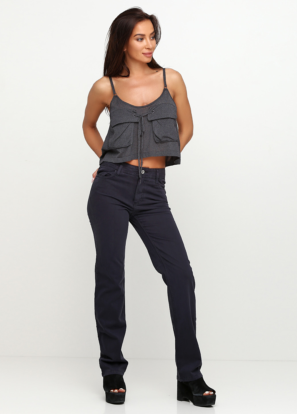 Темно-серые кэжуал демисезонные прямые брюки Lauren Vidal