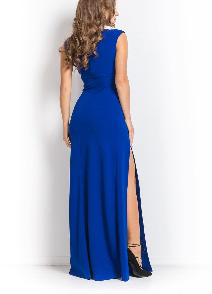 Синее вечернее платье футляр First Woman однотонное