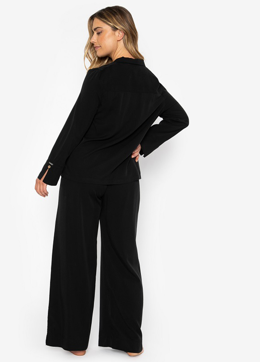 Черная всесезон женский домашний костюм studio pj black вискоза тенсел премиум комфорт стиль рубашка + брюки Pretty You London