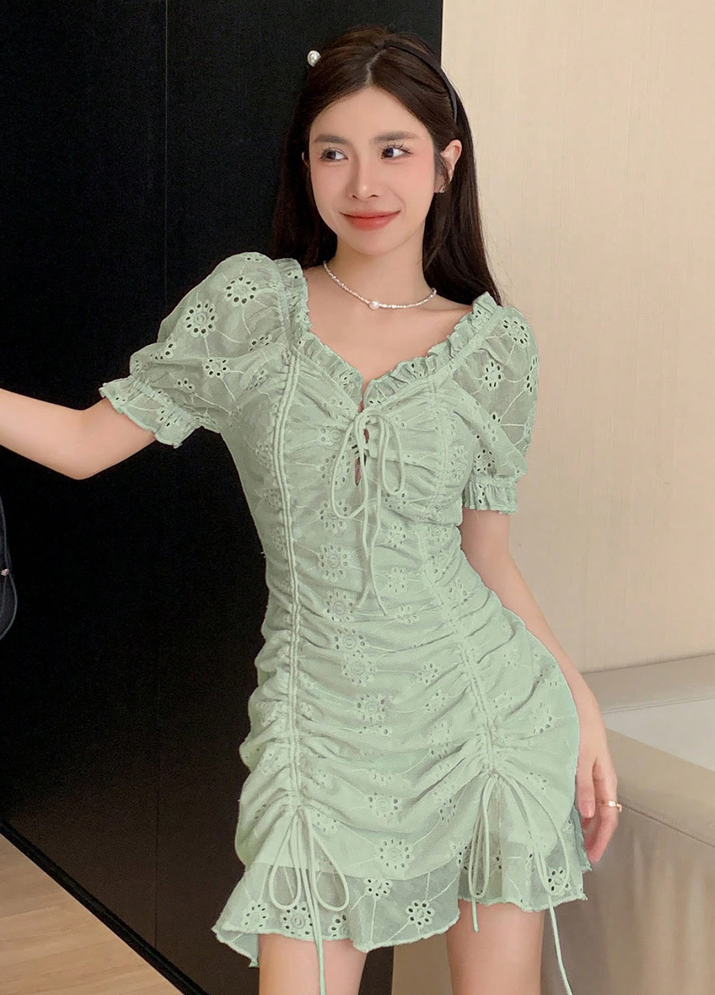 Светло-зеленое кэжуал, вечернее платье SHEIN однотонное