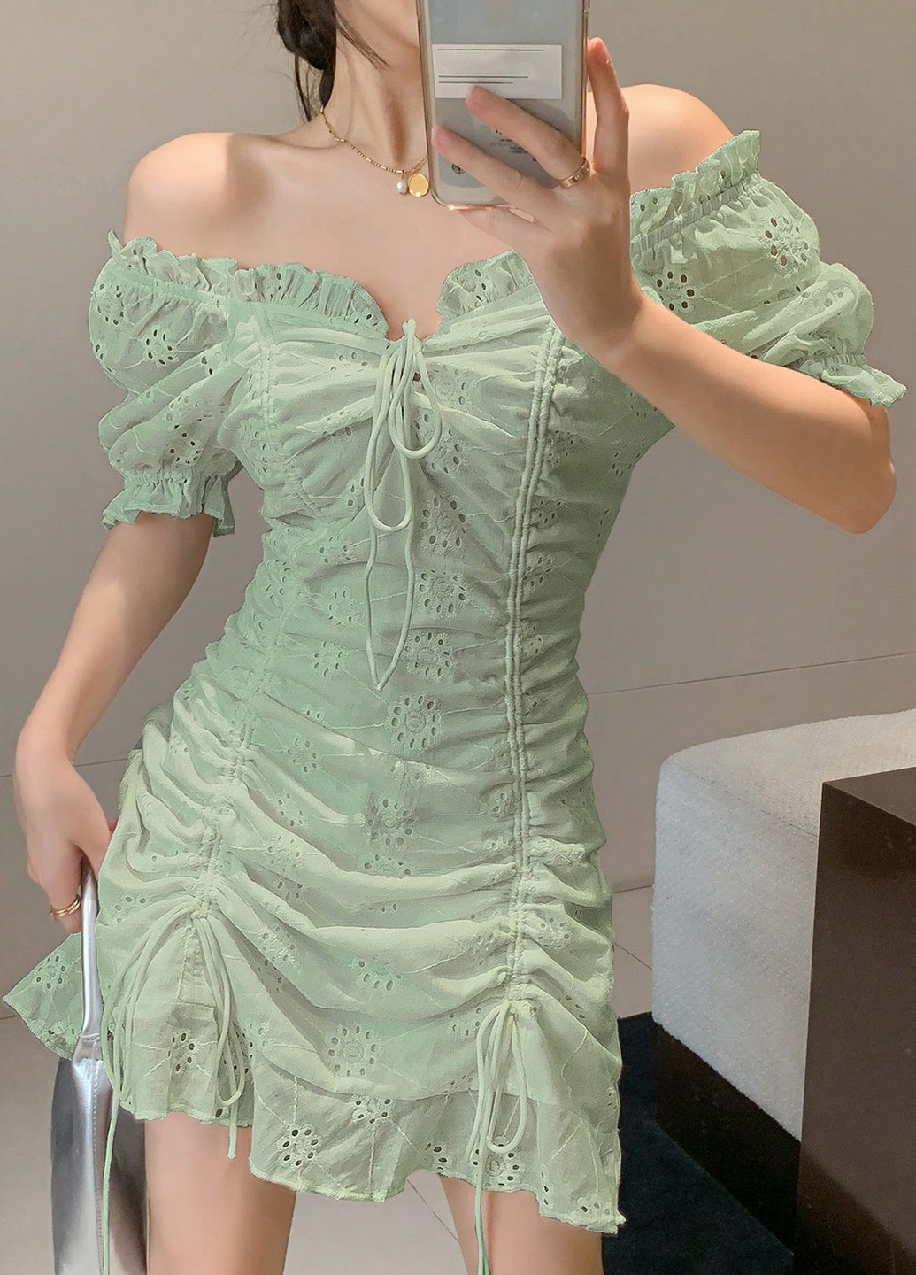 Светло-зеленое кэжуал, вечернее платье SHEIN однотонное