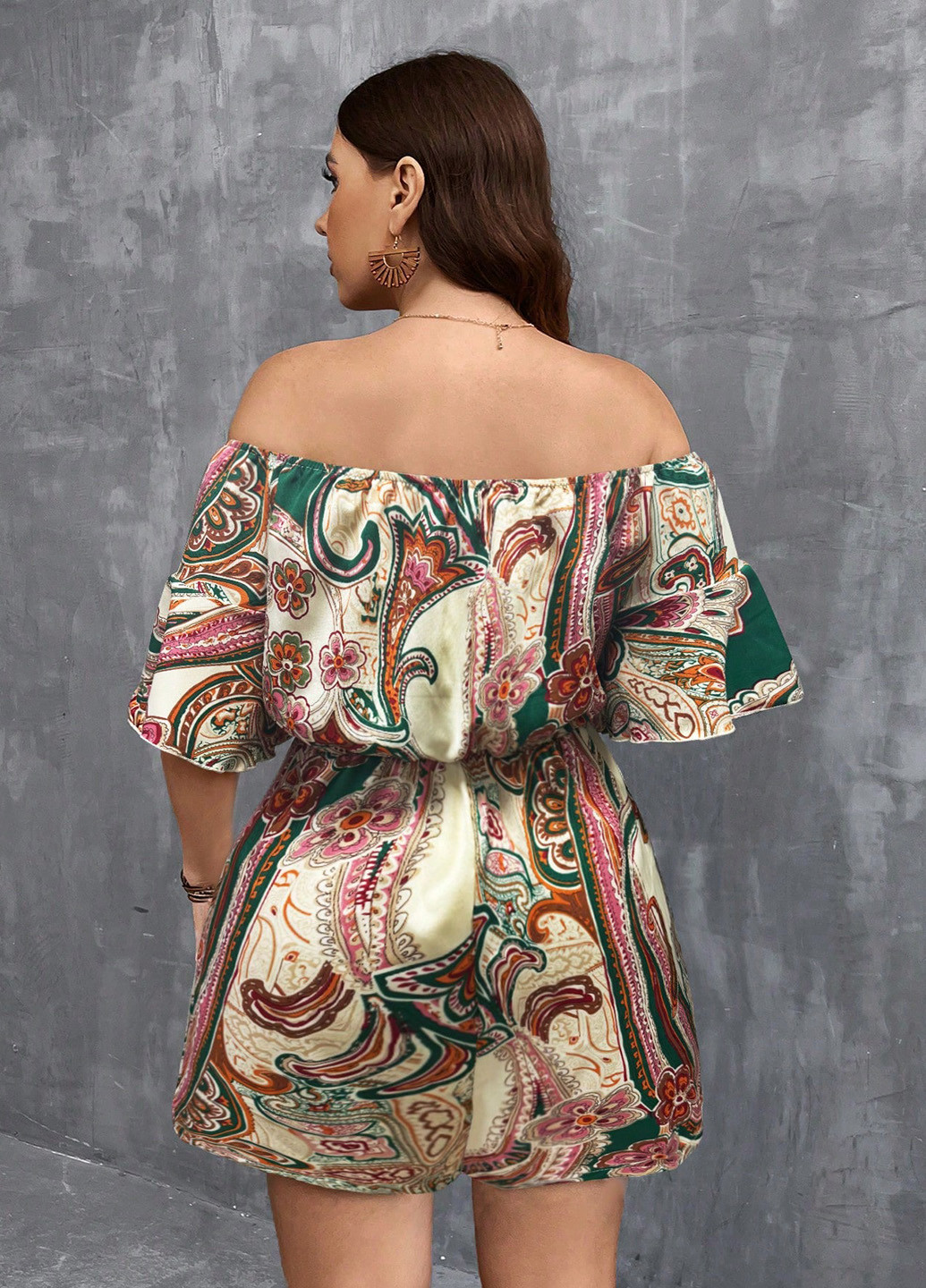 Комбинезон SHEIN комбинезон-шорты рисунок светло-бежевый праздничный, кэжуал полиэстер