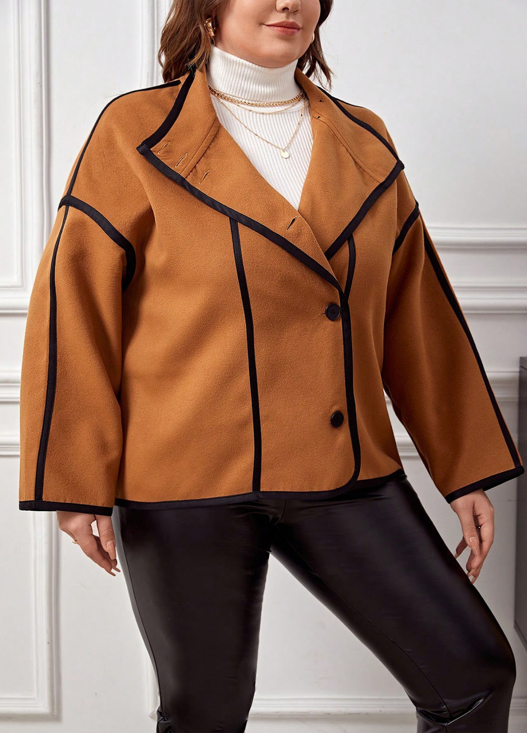 Світло-коричневе Кежуал напівпальто однобортне SHEIN однотонне