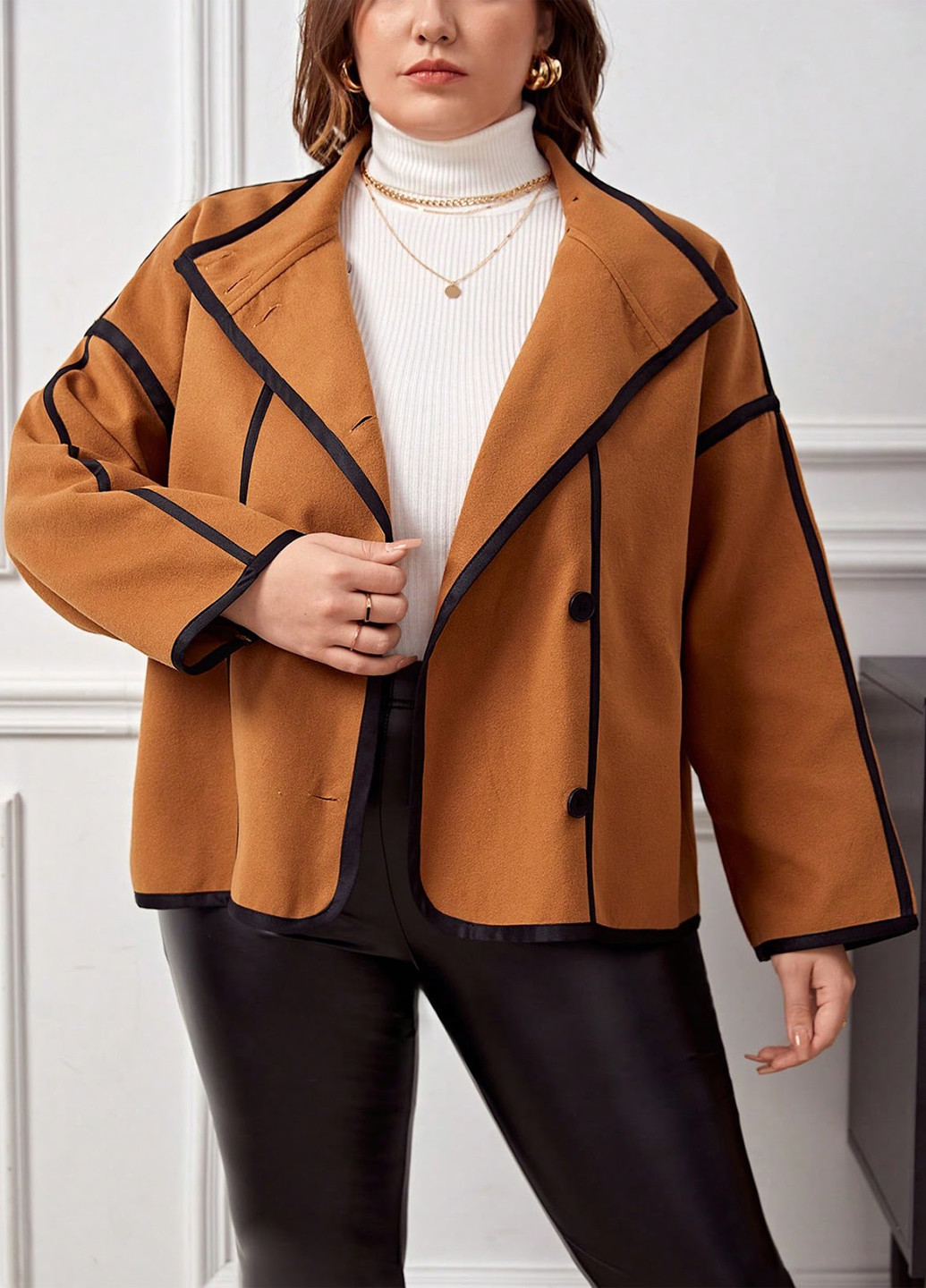 Світло-коричневе Кежуал напівпальто однобортне SHEIN однотонне