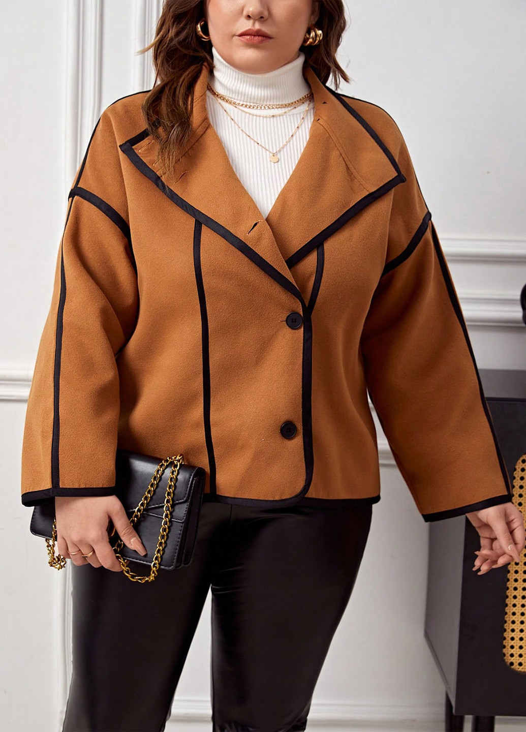 Світло-коричневе Кежуал напівпальто однобортне SHEIN однотонне