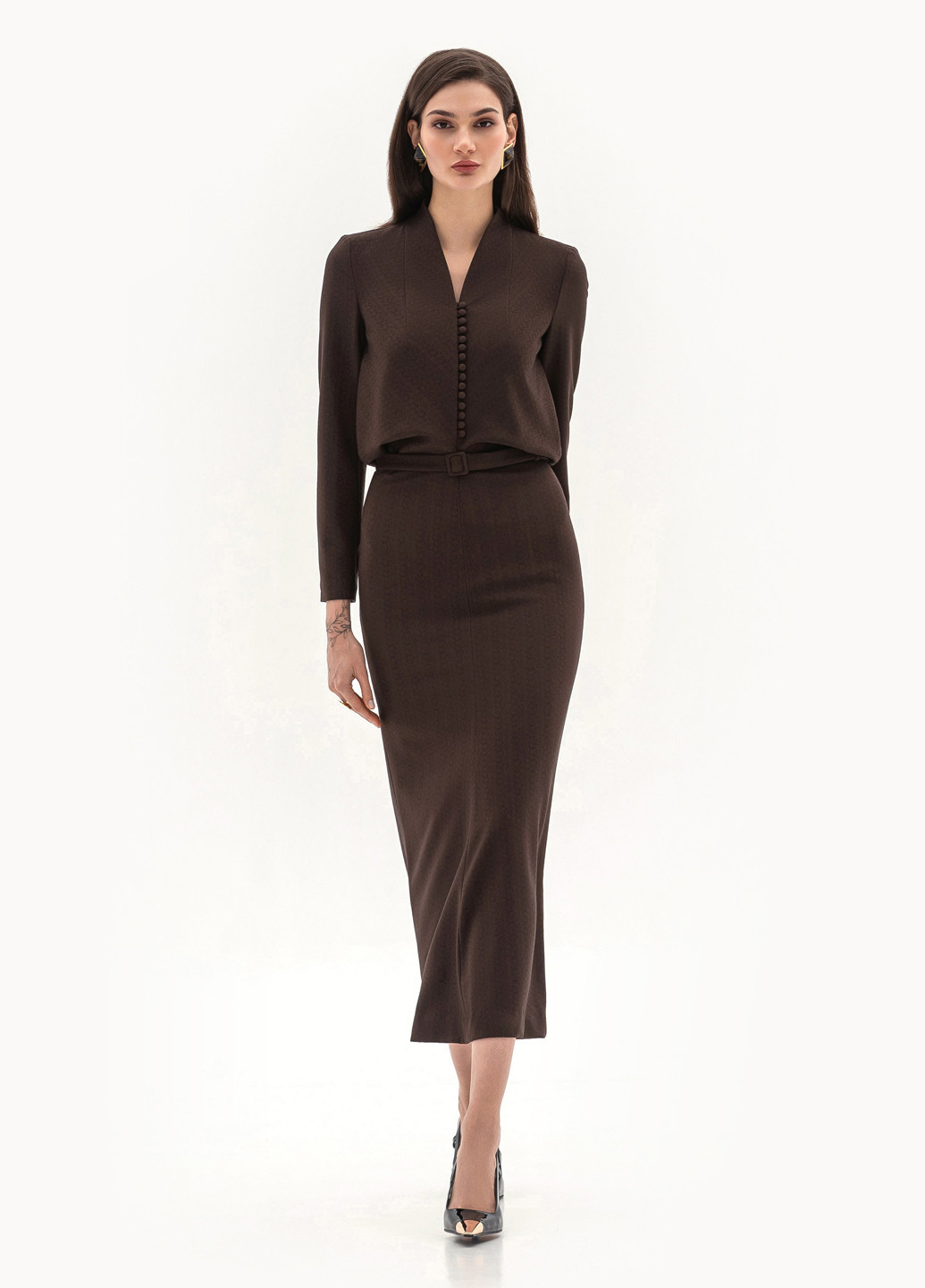 Кофейное деловое, кэжуал платье BGL однотонное
