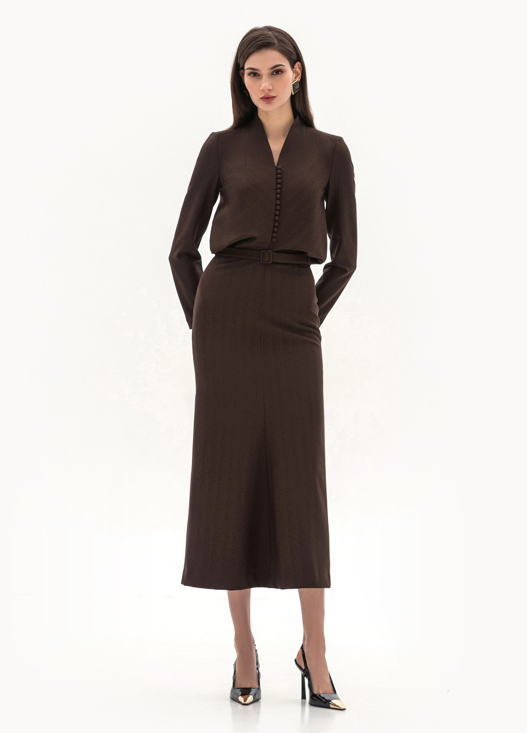 Кофейное деловое, кэжуал платье BGL однотонное