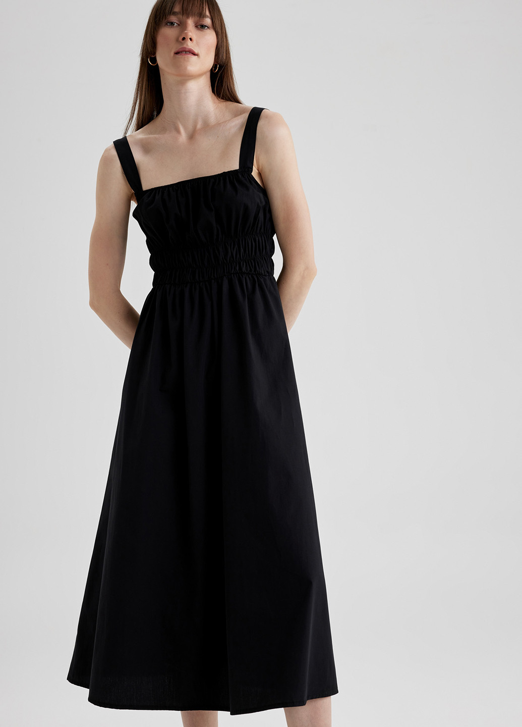 Черное кэжуал платье клеш DeFacto однотонное