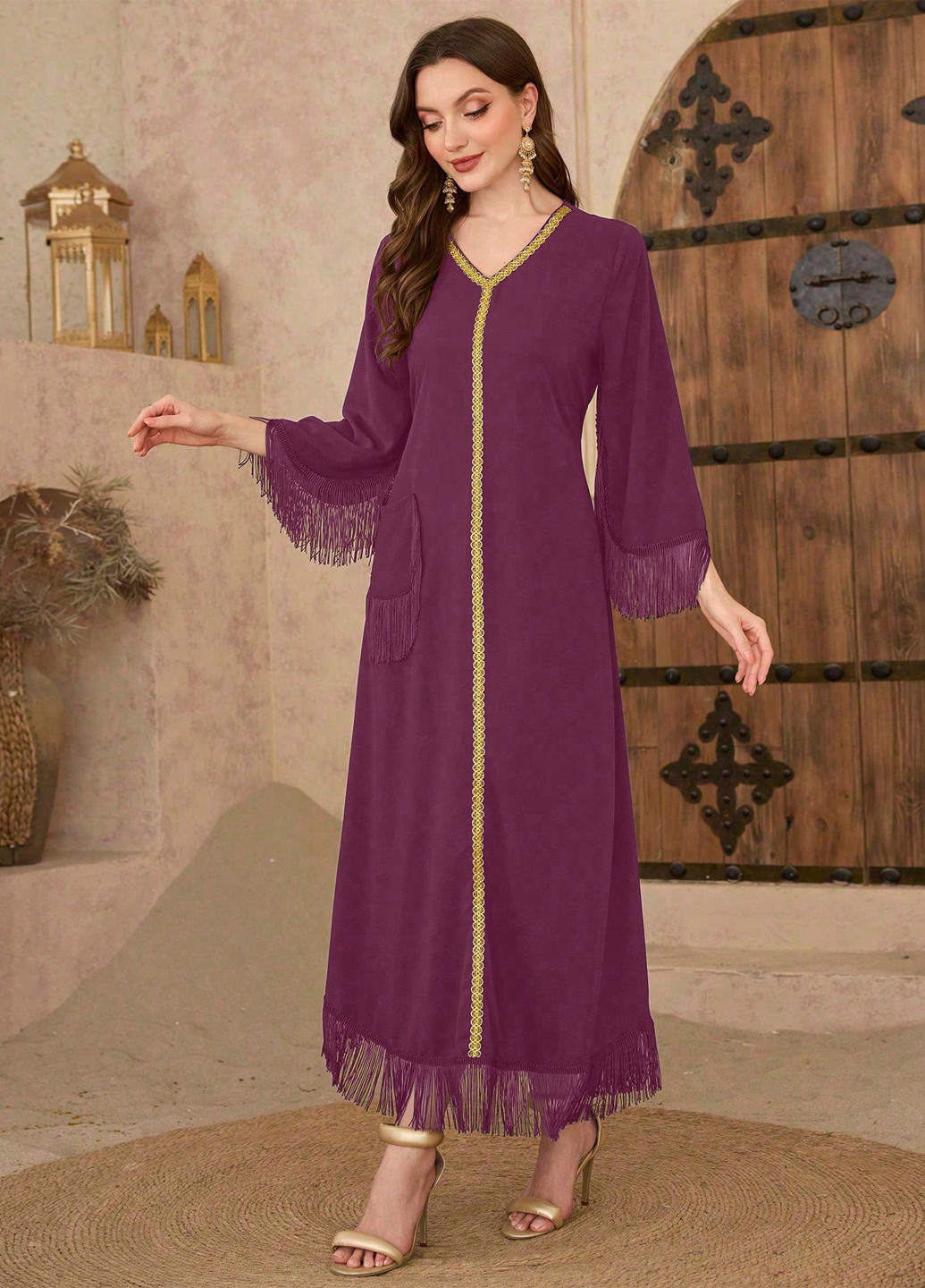 Бордова святковий, вечірня сукня а-силует SHEIN однотонна