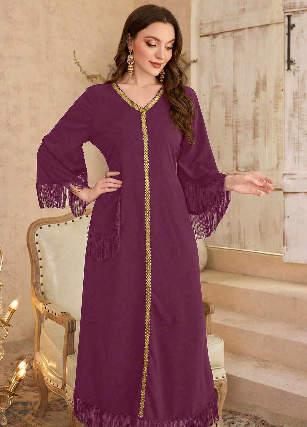 Бордова святковий, вечірня сукня а-силует SHEIN однотонна