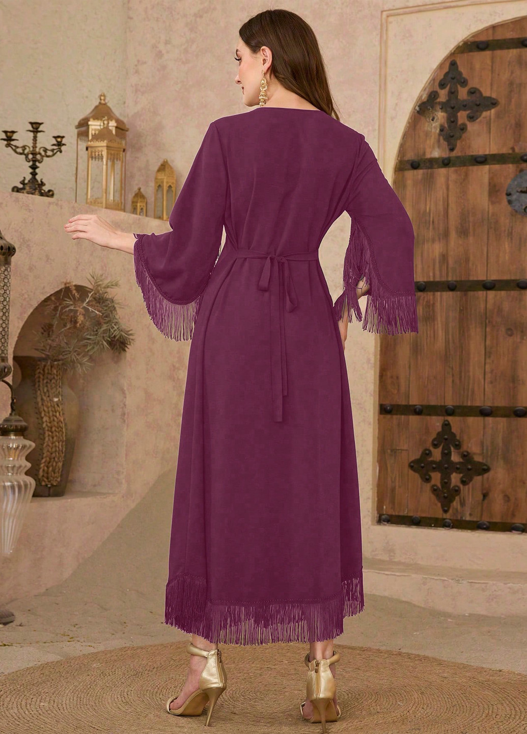 Бордова святковий, вечірня сукня а-силует SHEIN однотонна