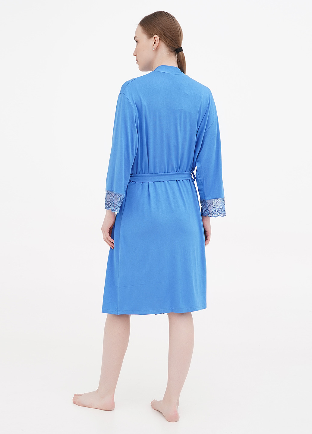 Синій демісезонний комплект (нічна сорочка, халат) Aniele