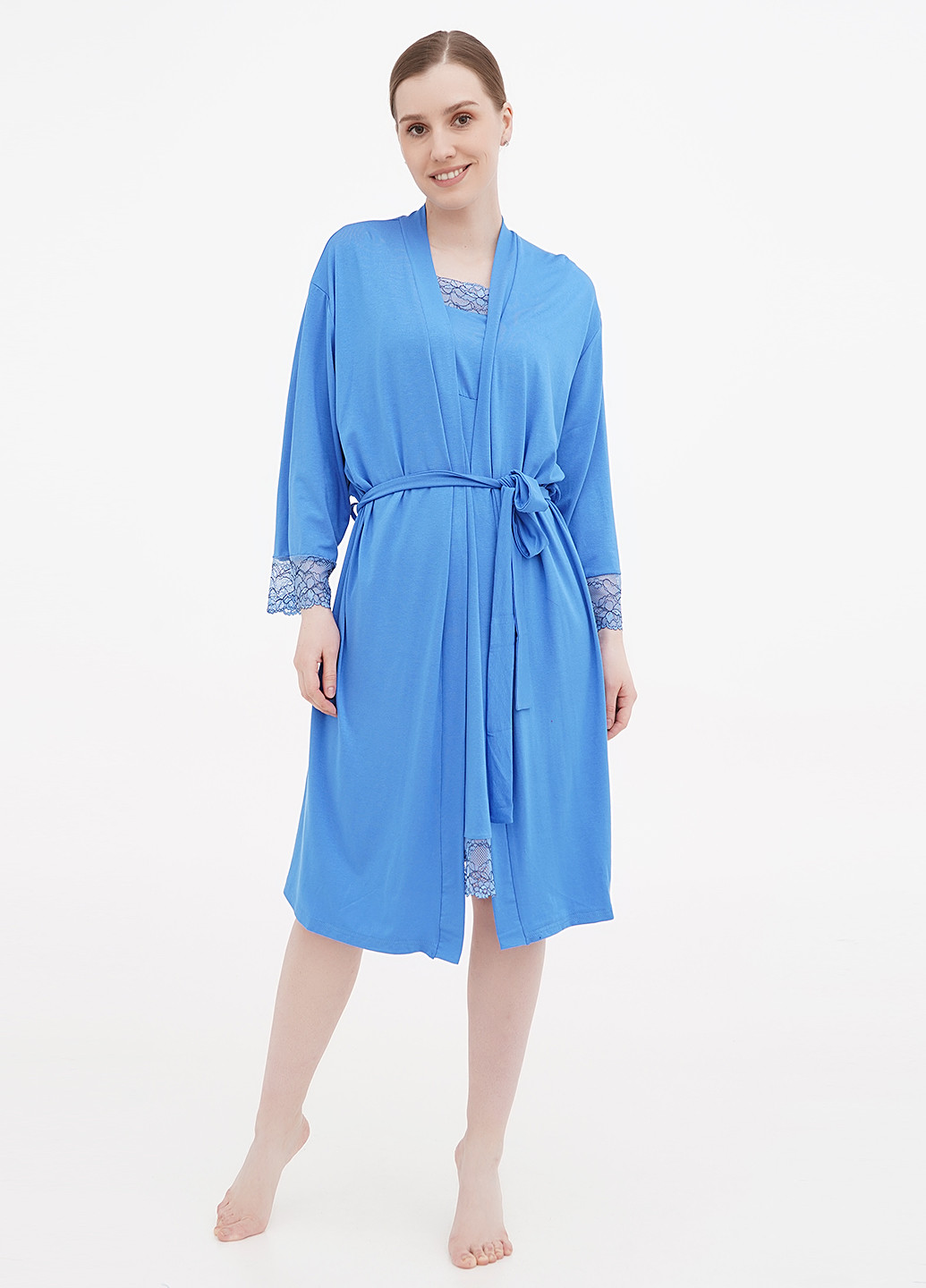 Синий демисезонный комплект (ночная рубашка, халат) Aniele