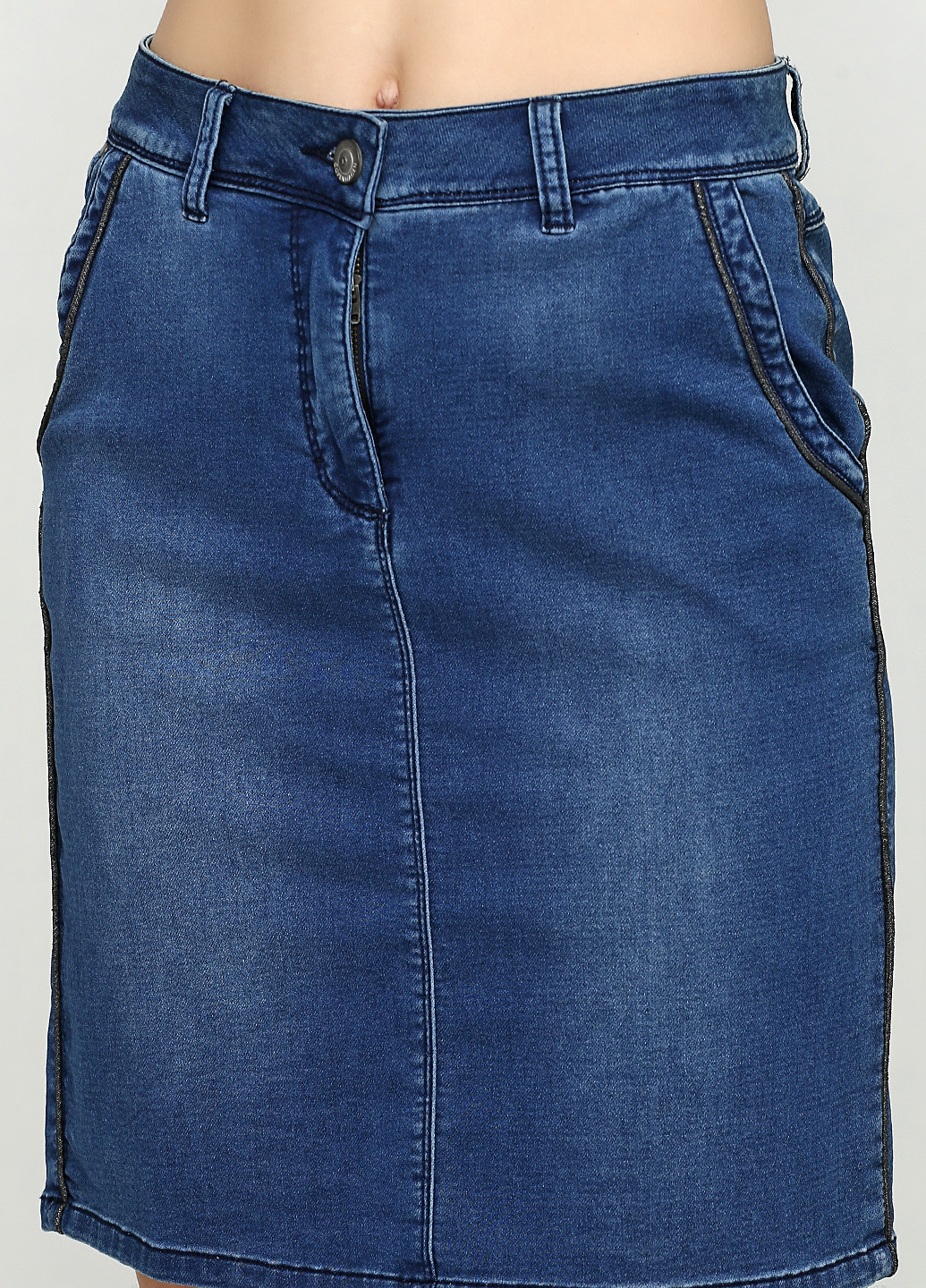 Темно-голубая джинсовая однотонная юбка BRANDTEX COPENHAGEN