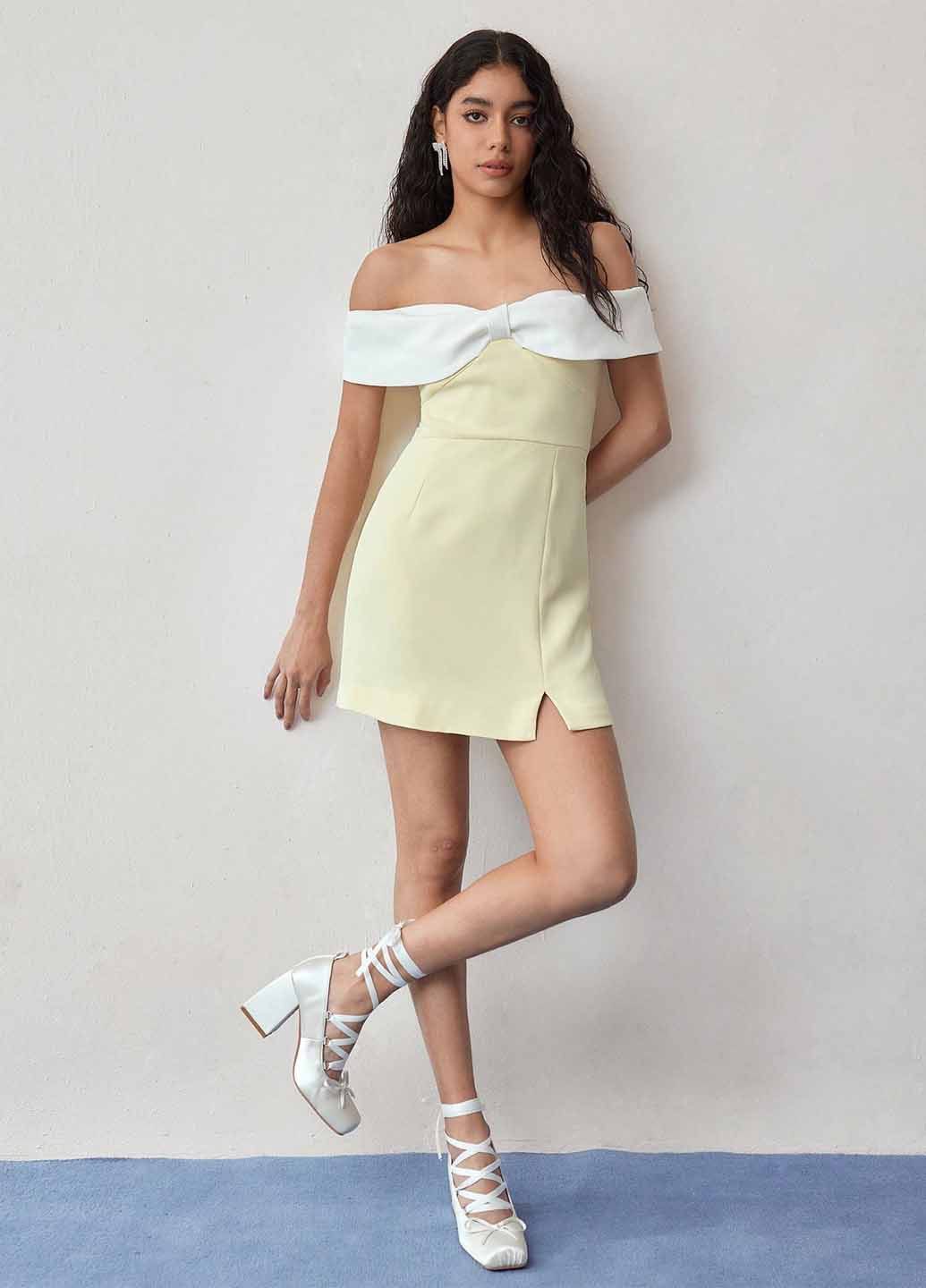 Желтое праздничный, кэжуал платье а-силуэт, с открытой спиной SHEIN однотонное