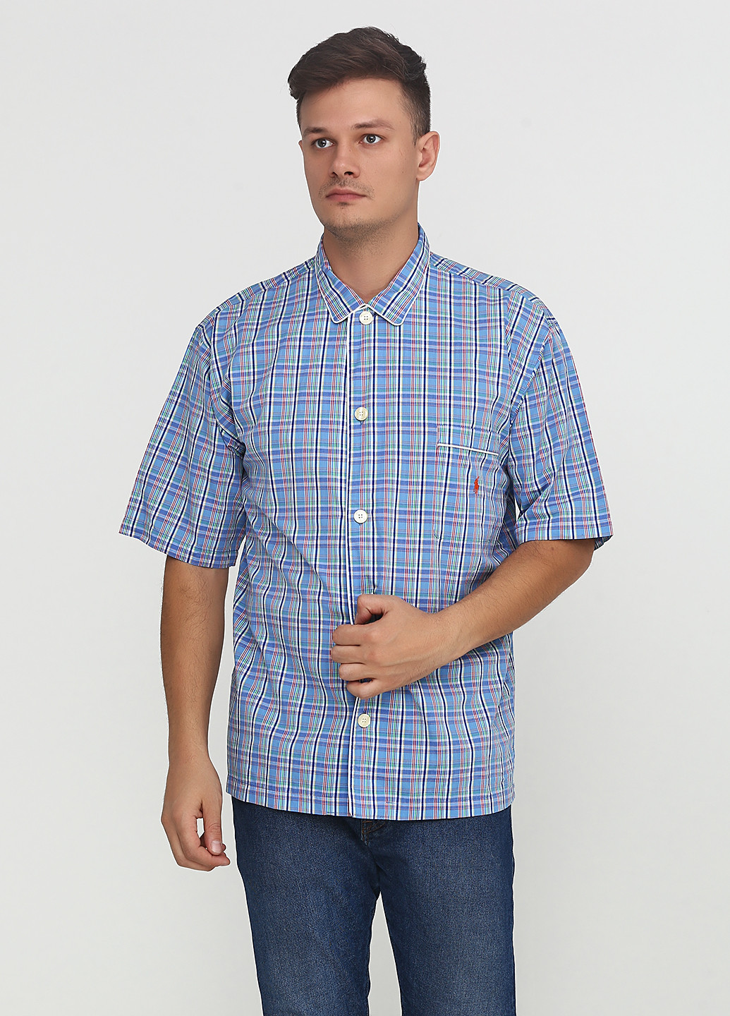 Голубой кэжуал рубашка в клетку Ralph Lauren с коротким рукавом