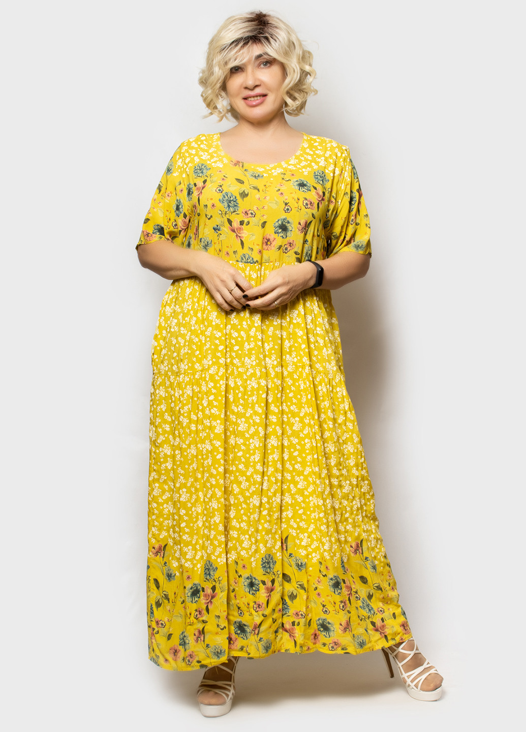 Жовтий кежуал сукня оверсайз LibeAmore з квітковим принтом