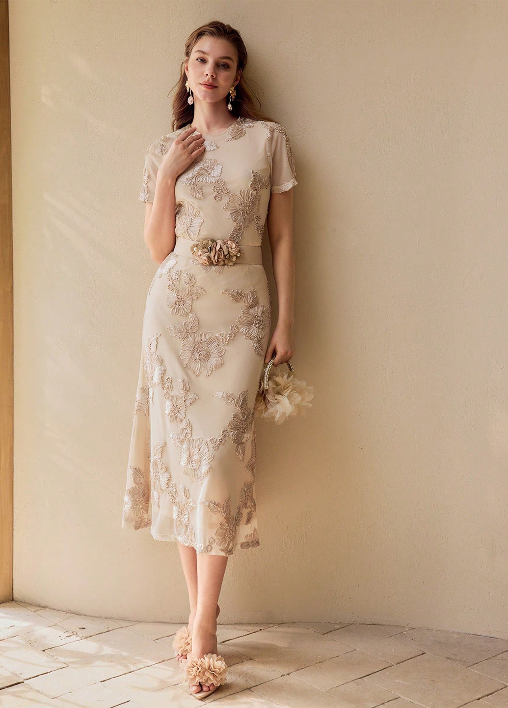 Бежевая кэжуал однотонная юбка SHEIN а-силуэта (трапеция)