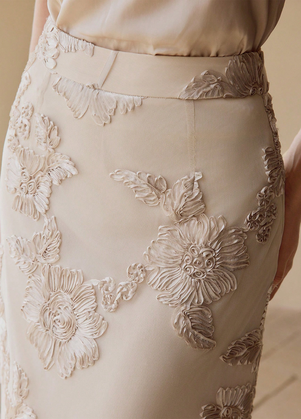 Бежевая кэжуал однотонная юбка SHEIN а-силуэта (трапеция)