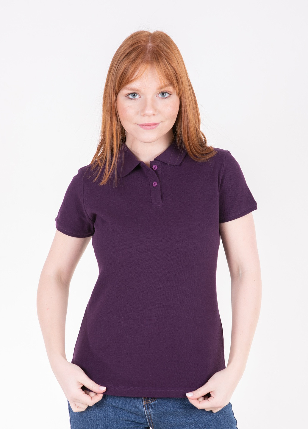 Темно-фиолетовая женская футболка-футболка поло женская TvoePolo однотонная