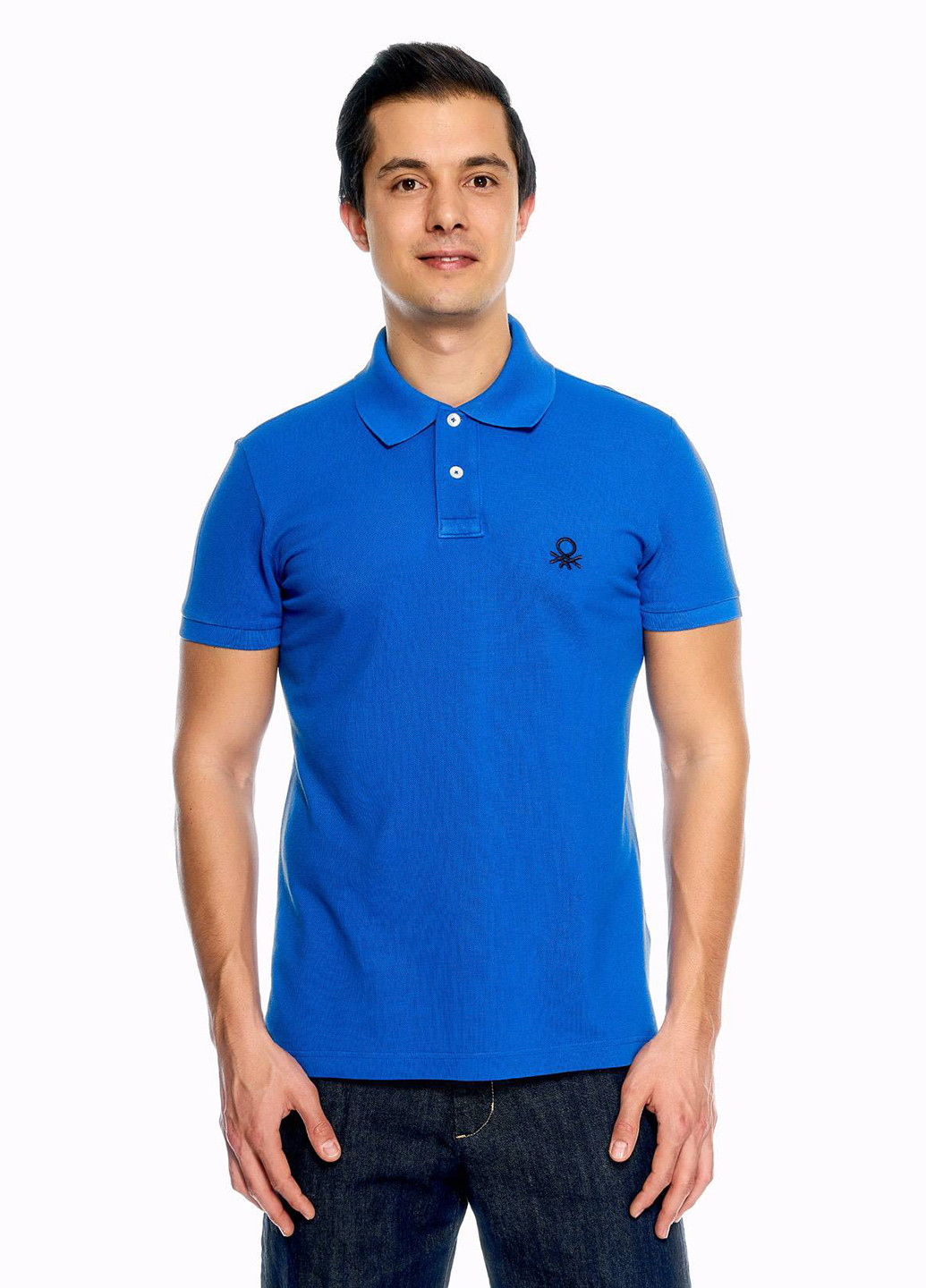 Темно-голубой футболка-поло для мужчин United Colors of Benetton однотонная