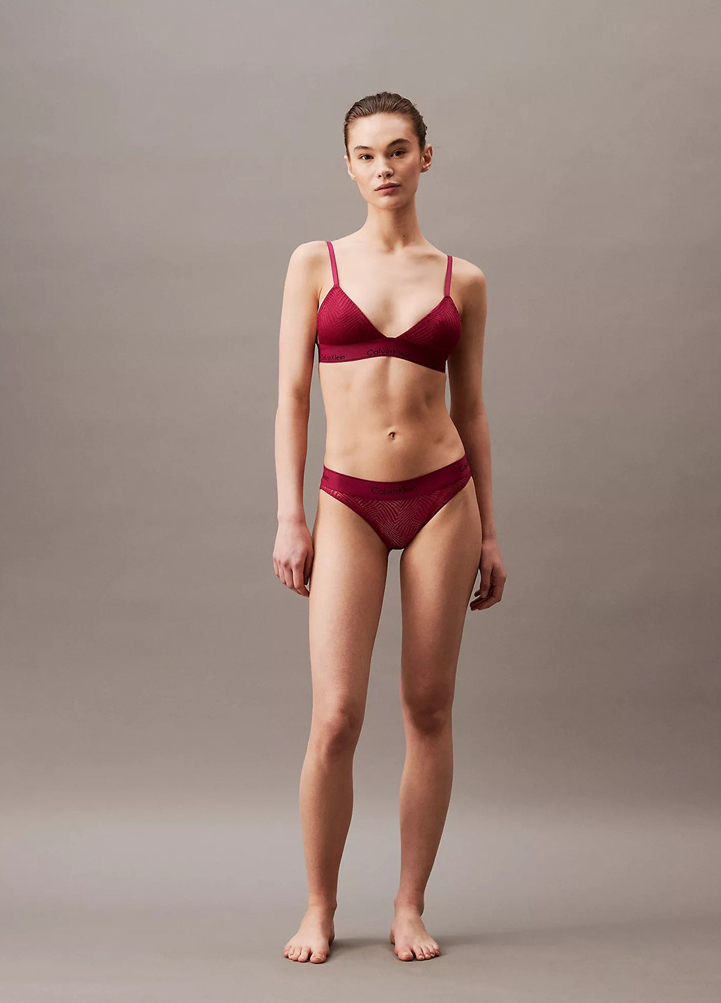 Бордовий тріенджел бюстгальтер Calvin Klein без кісточок нейлон
